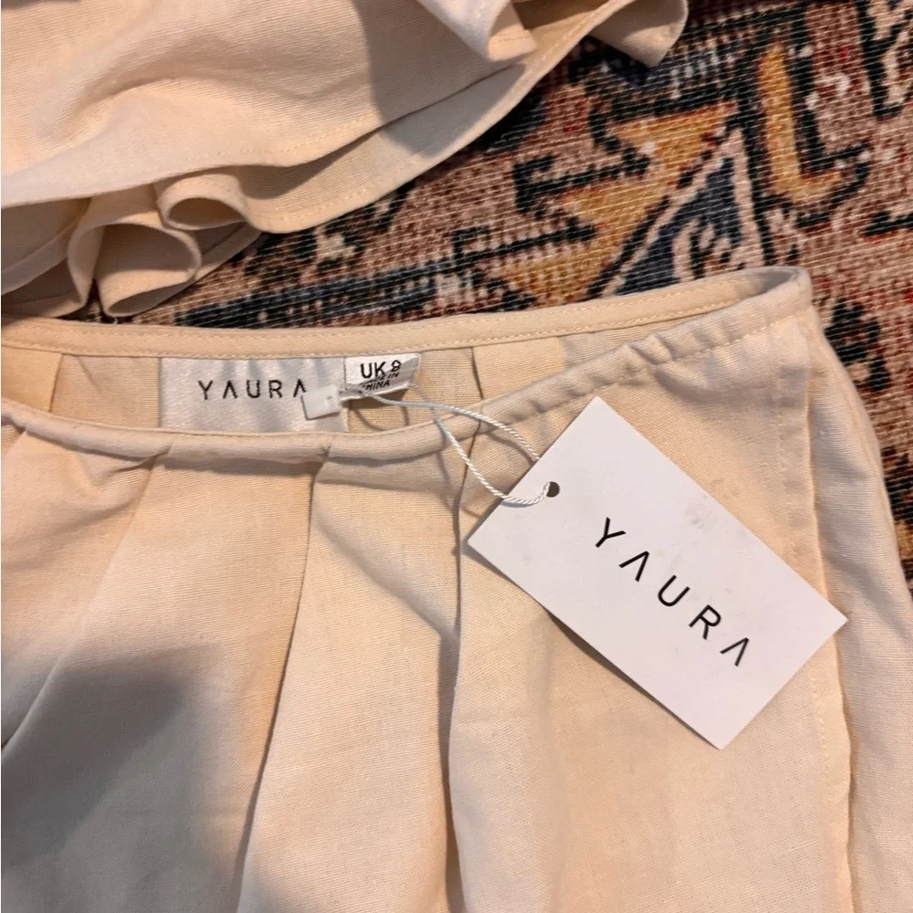 YAURA Elegant One-Shoulder Cream Dress - Picture 4 of 7